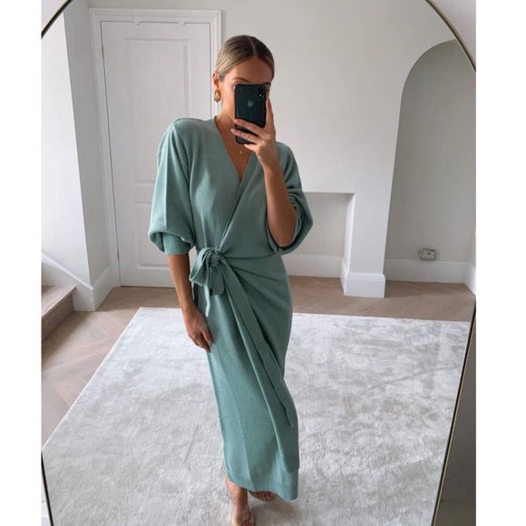 Green Sweater Wrap Midi Dress - Picture 4 of 4